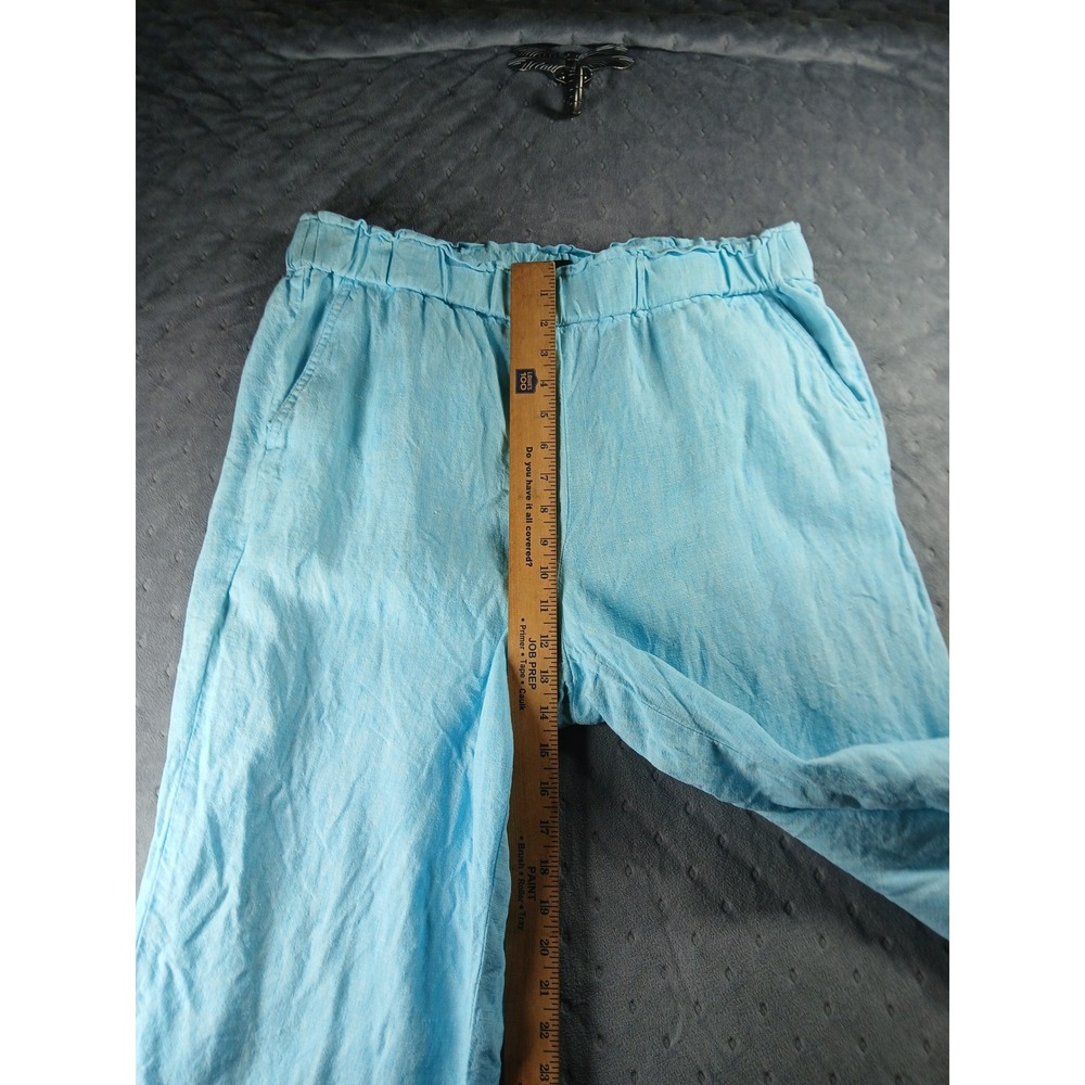 Talbots Nantucket Pull-On Wide Leg Crop Pants Light Blue 100% Linen LPetite - Picture 7 of 8